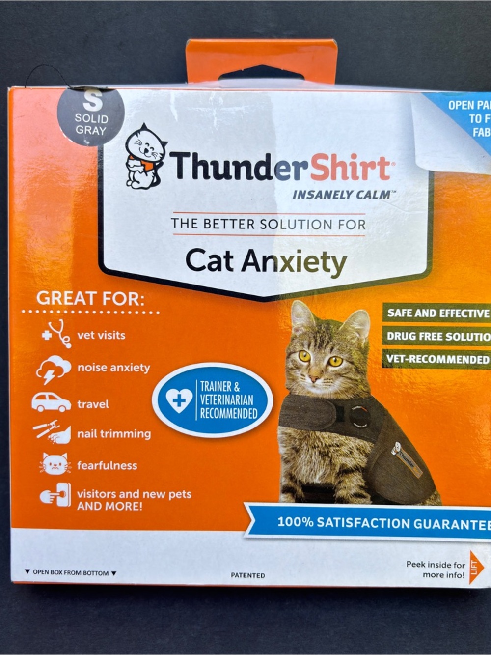 Cat Anxiety Thunder Shirt Size S Solid Gray Small Under 9 lbs Calming Vet Visits